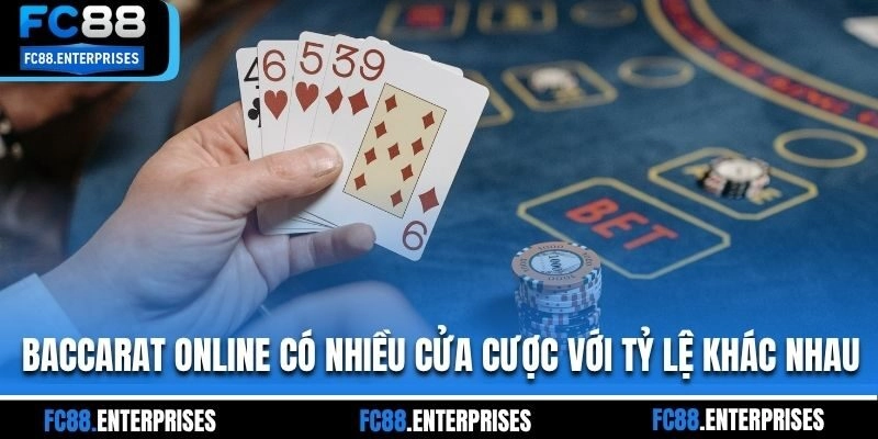 Baccarat online có nhiều cửa cược với tỷ lệ khác nhau 